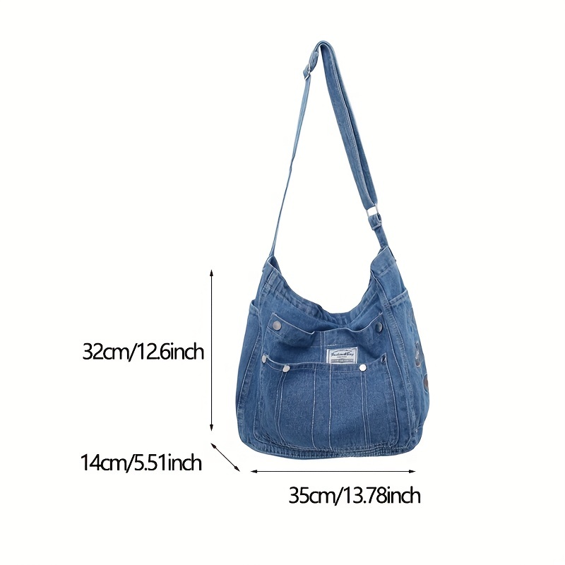 Blue Denim Women's Bag Adjustable Strap Jeans Messenger Bag Y2K