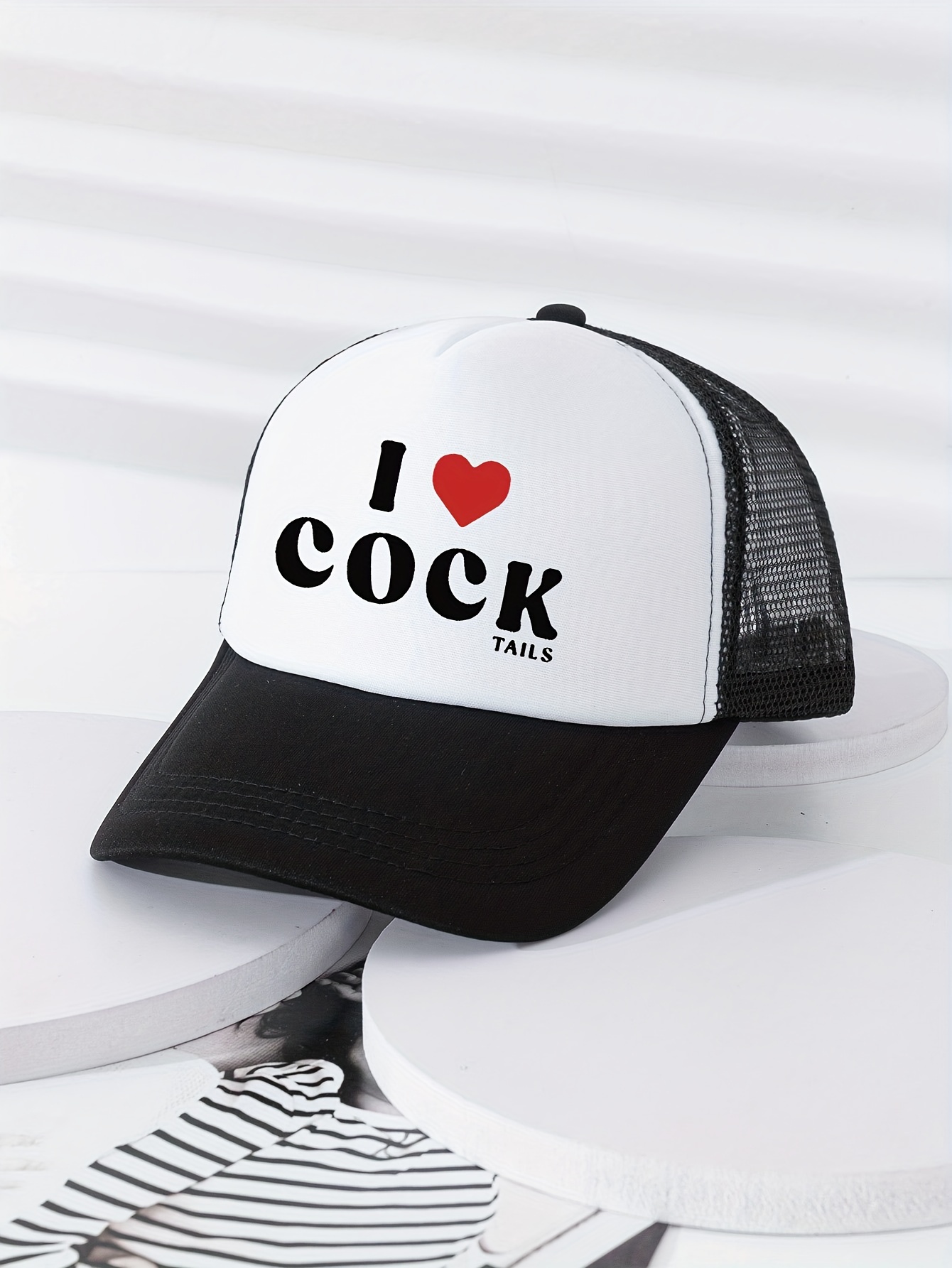 Love Cock Baseball Trendy Printed Color Block Mesh - Temu Australia