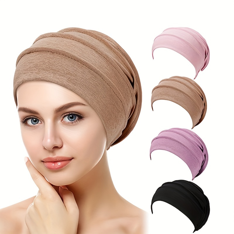 

Thickened Elastic Turban Solid Color Pleated Head Wrap Bandana Casual Beanies Chemo Hats