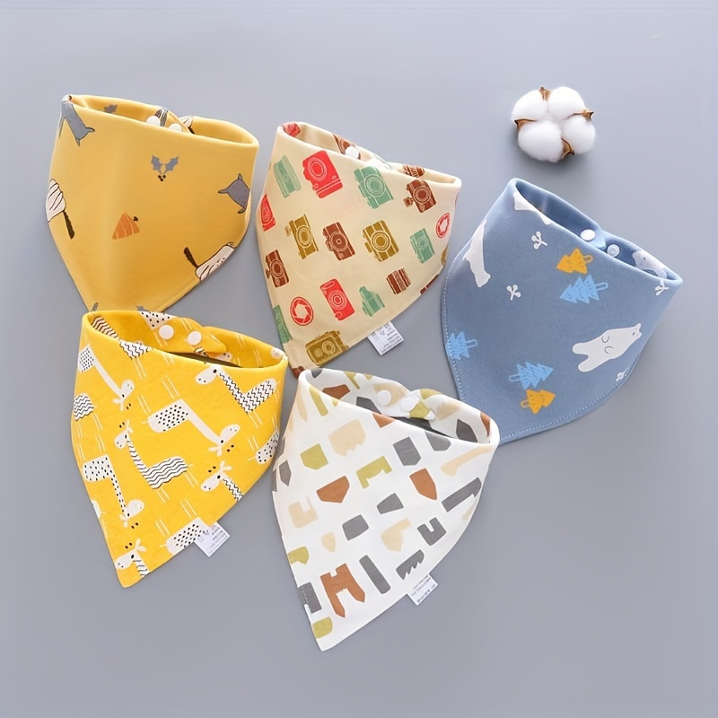 

5pcs Soft Feeding Bibs, Cotton Double-layer Feeding Bibs With Buttons, Great Christmas Halloween Thanksgiving Day Gift, New Year's Gift, Valentine's Day Gift
