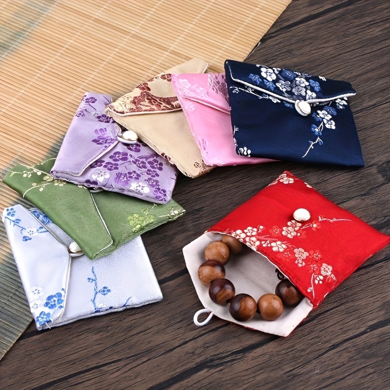 

6/12pcs, Jewelry Silk Purse Small Jewellery Gift Bag Chinese Brocade Embroidered Bag Pocket With Pearl Button, Jewelry Storage Bag, Small Business Supplies