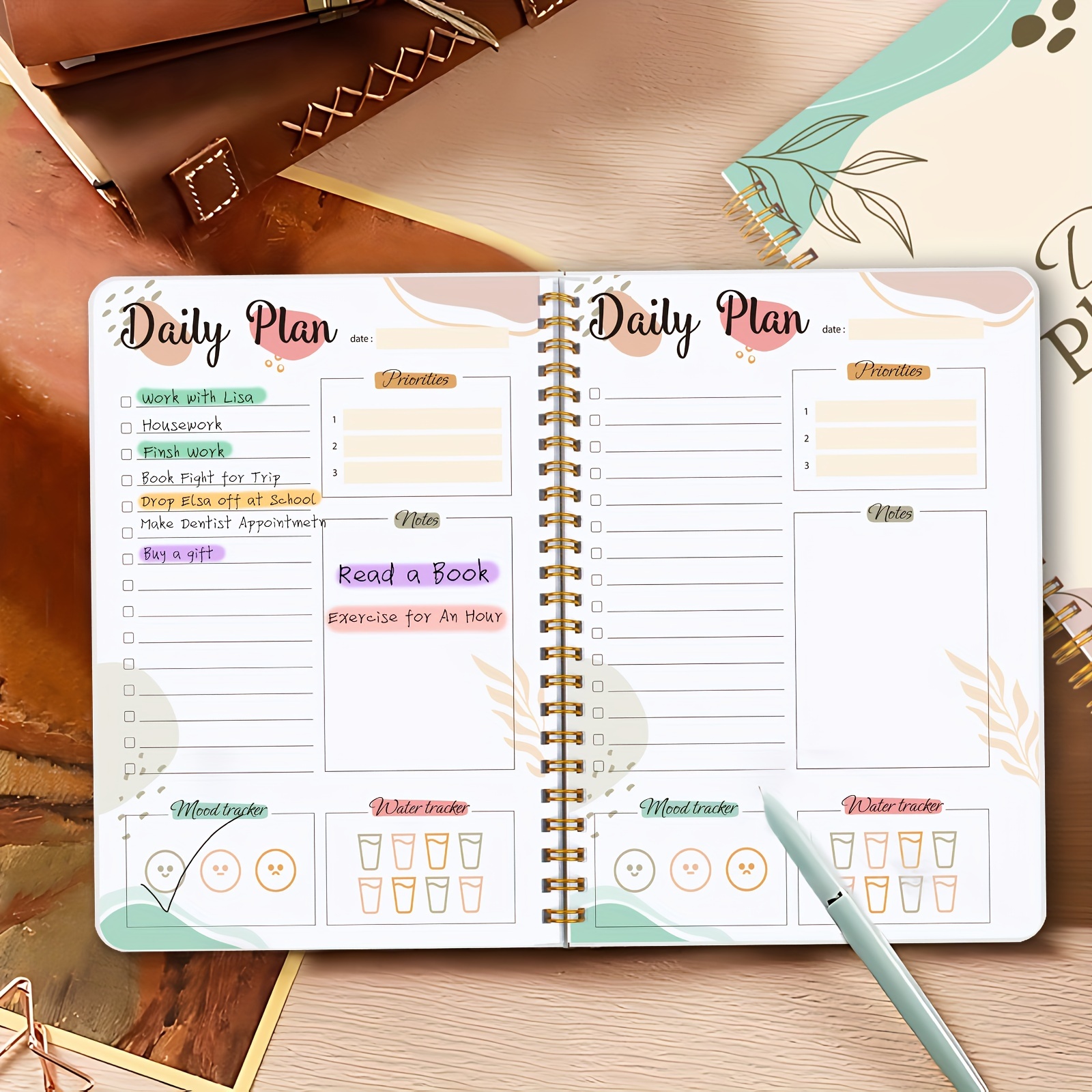 

1pc Daily To-do List Notebook Spiral Undated Notebook, Includes Mood And Water Drinking , Manage Yourself Easily, 8* 5.7 Inches, 52 Sheets