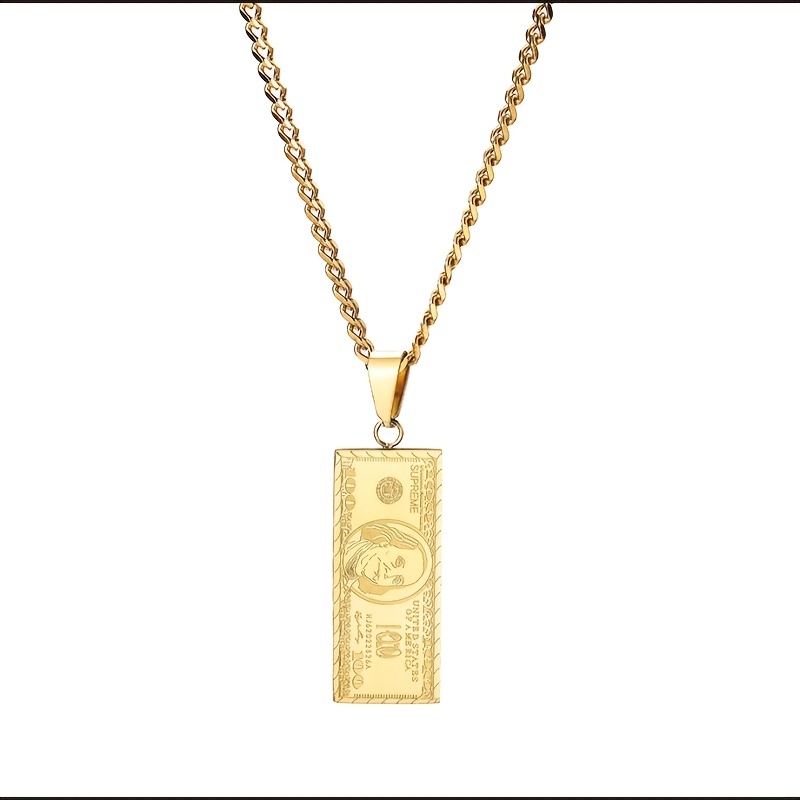 Classic Punk Stainless Steel 100 Banknote Pendant Necklace - Temu