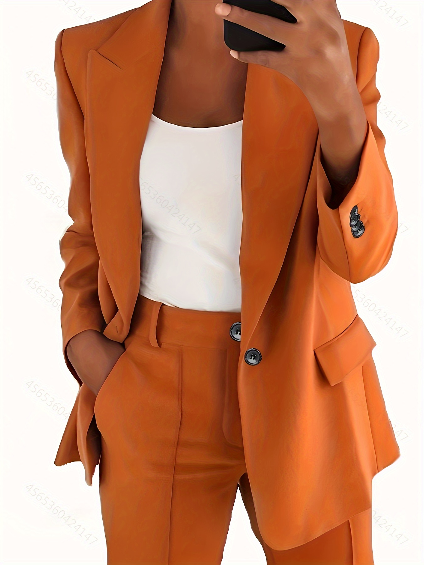 Business Casual Solid Two piece Set Button Front Lapel - Temu Canada