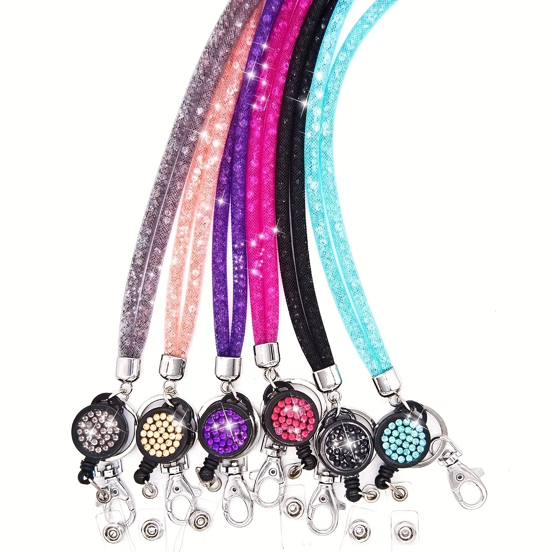 IGUOHAO 4 Sets Rhinestone Lanyard Bling ID Card Holder Crystal Retractable Badge  Reel Rhinestone Neck Lanyard Card Holder with Metal Clasp and Key Ring for  Women Nurse Teacher, 4 Colors (Vertical) 