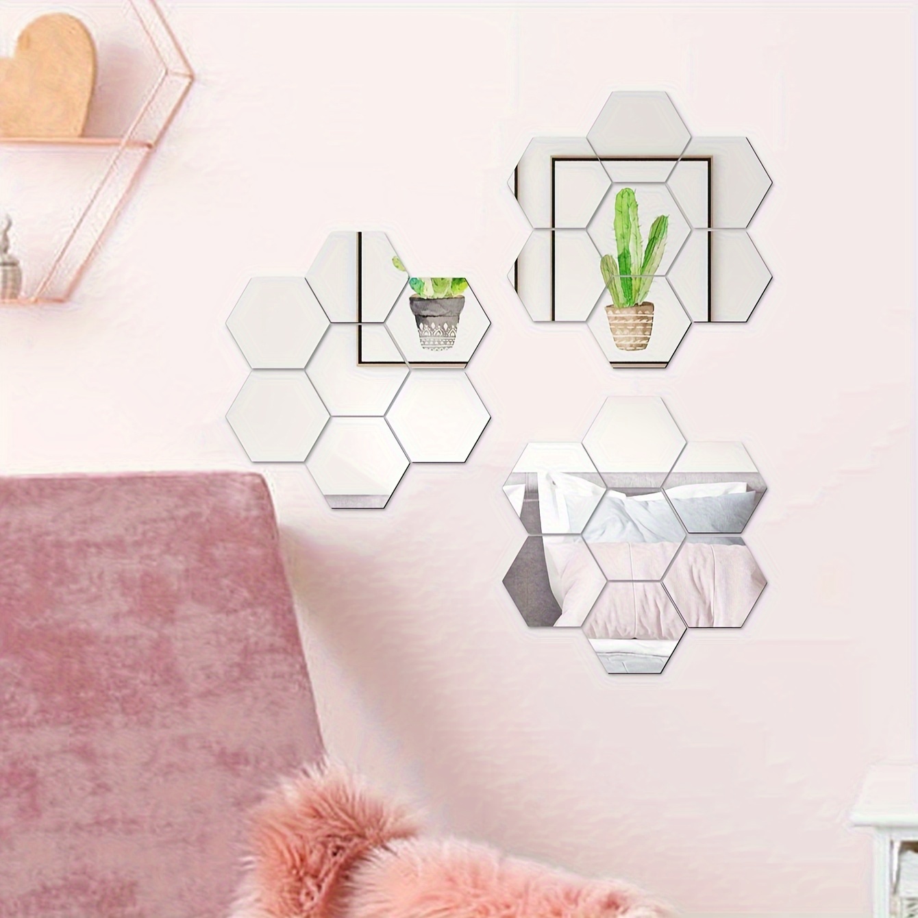 12pcs 3D Hexagon Acrylic Mirror Wall Stickers Home Room DIY Art Removable  Decor