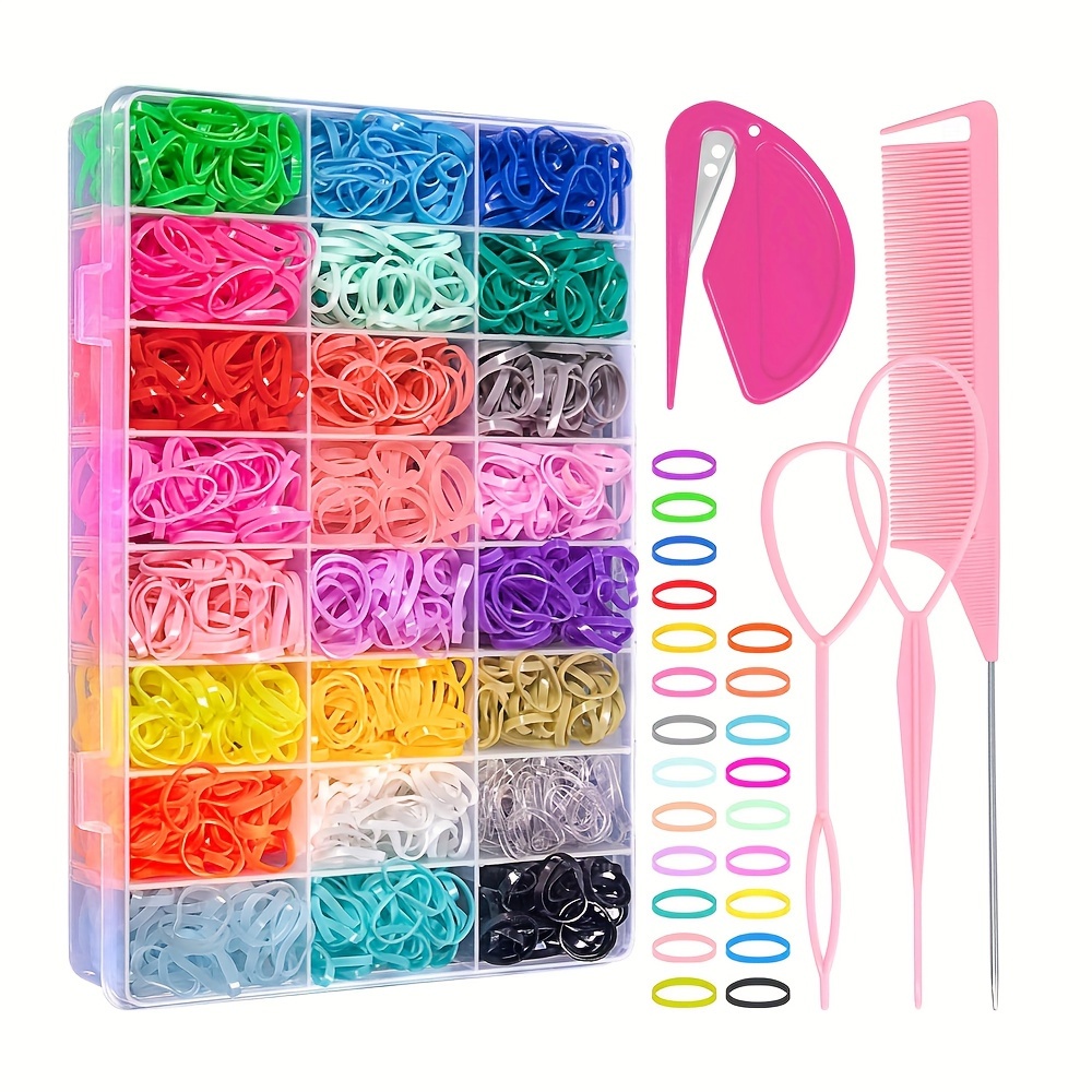 24 Color Elastic Hair Rubber Bands, Hair Ties With 4 Hair Styling Tools And  Organizer Box, Colorful Hair Accessories For Women