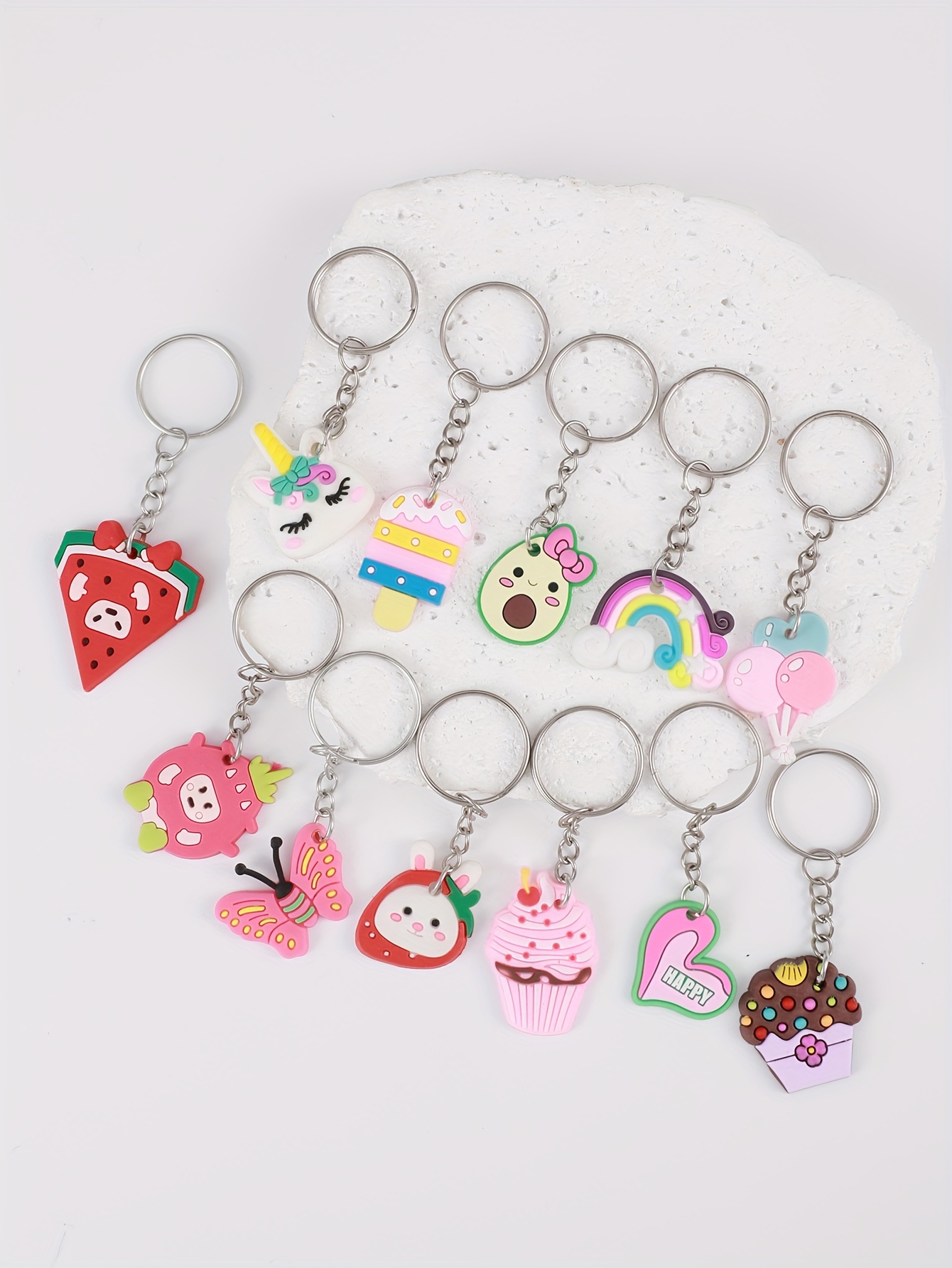 30pcs set cartoon animal ice cream keychain cute soft key chain ring bag backpack charm birthday party decor women daily use gift details 1