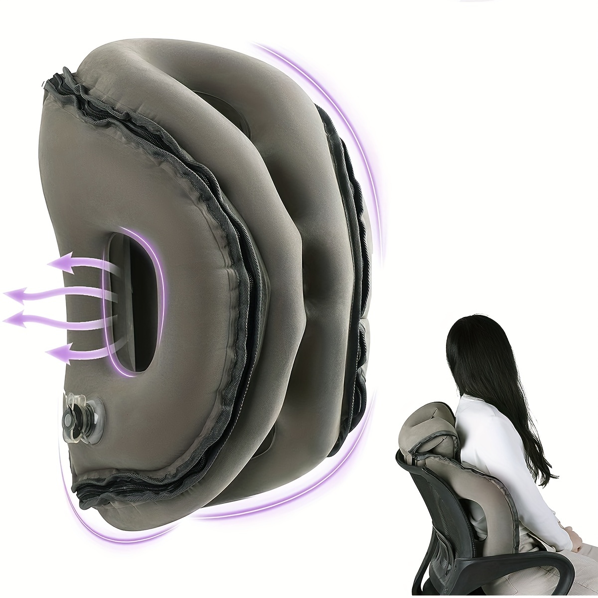 Inflatable Travel Pillow,Multifunction Neck Pillow for Airplane Gray