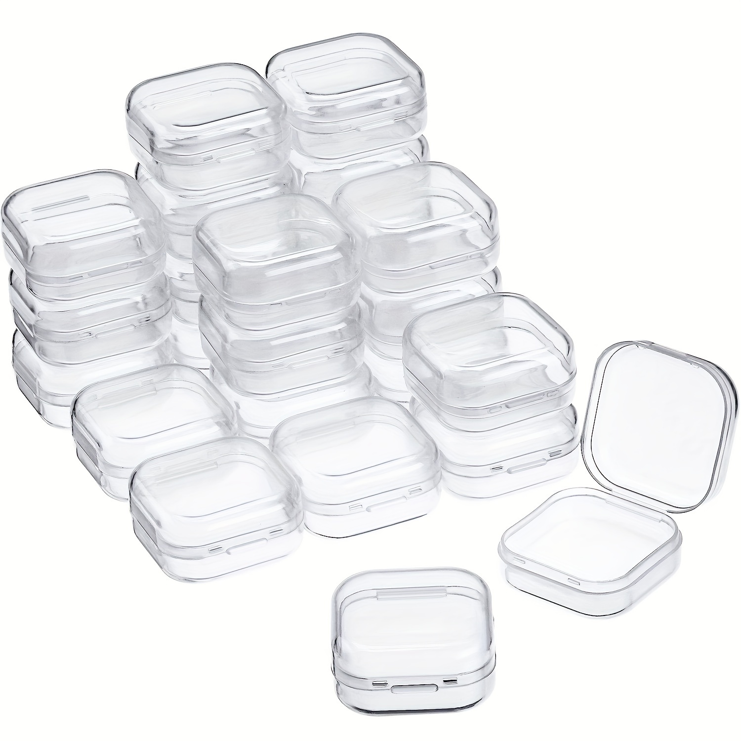 12 piezas pequeñas de plástico transparente contenedor de almacenamiento y  organizador cajas transparentes con tapa con bisagras para almacenamiento