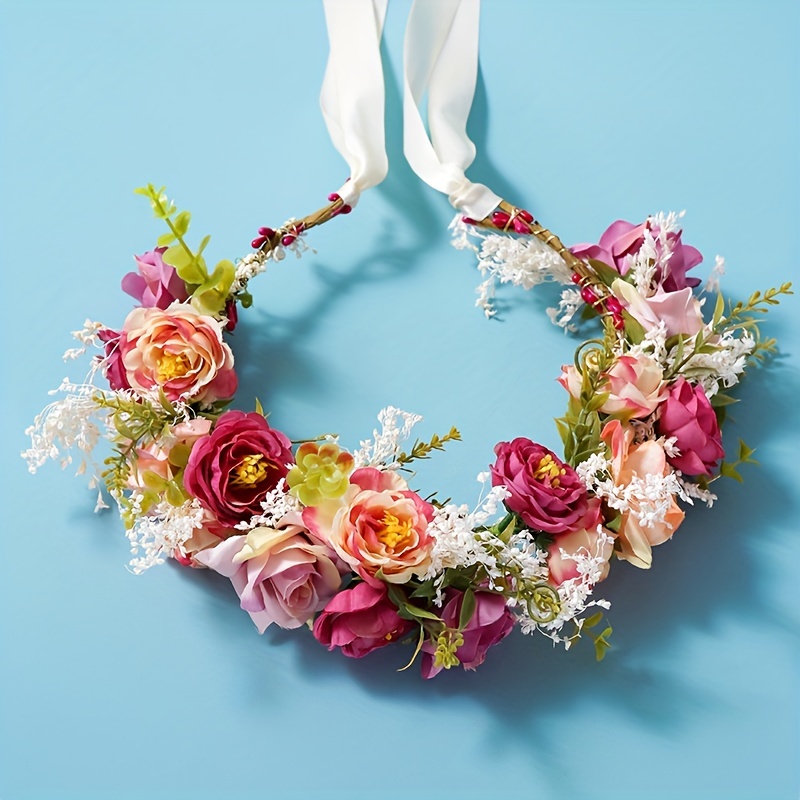 Corona de flores blancas para mujer, diadema de flores para niña, corona de  hadas, corona floral ajustable con cinta, bohemio, rosa, flor niña