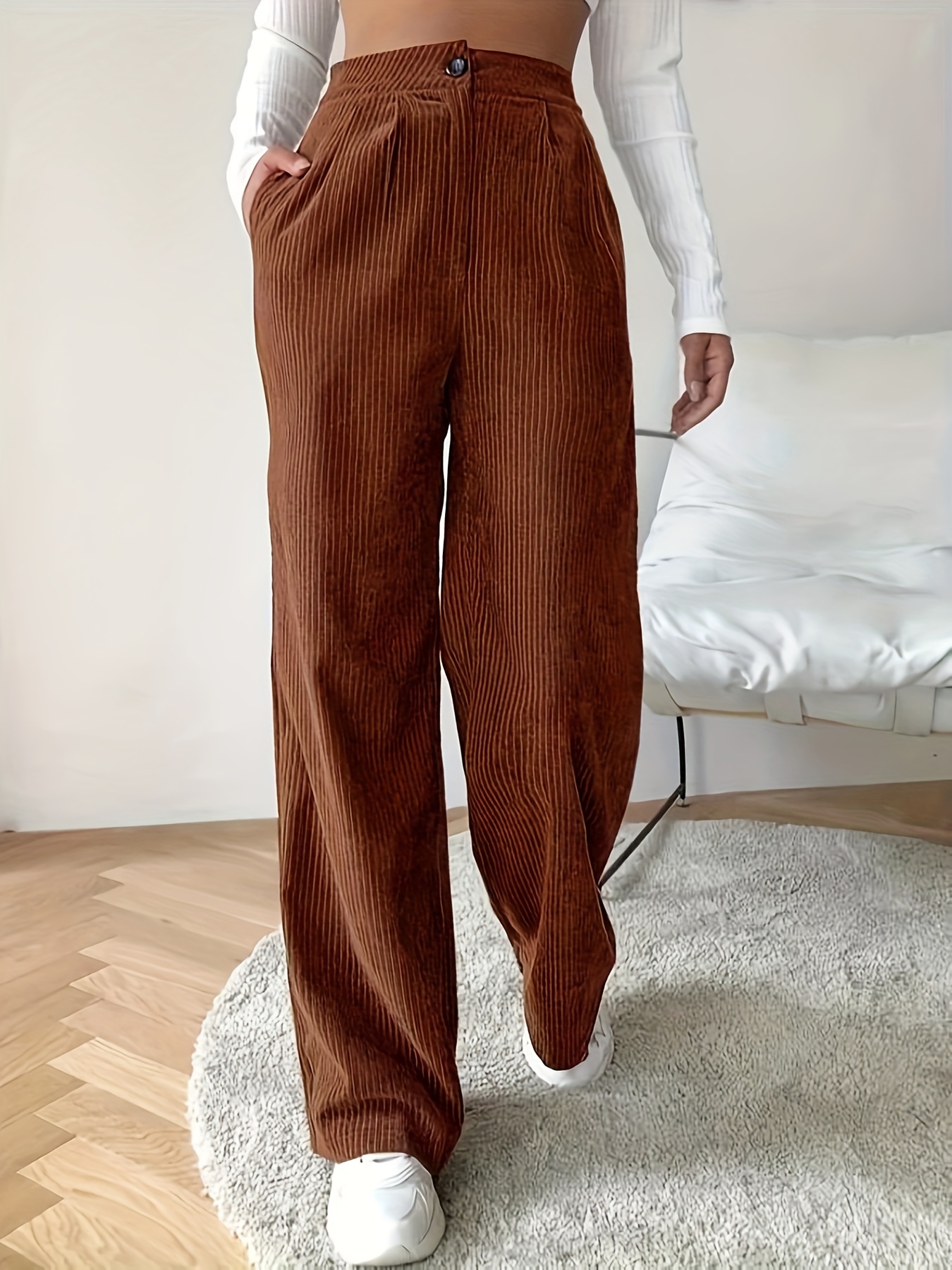 Ribcage Wide Leg Corduroy Pants - Brown