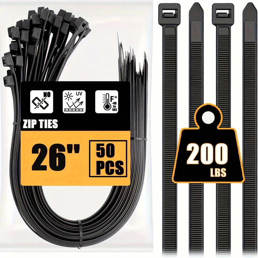 

50pcs 0.35*26in/9*650mm Large Zip long Zip Ties Heavy Duty With 200 Lb Tensile Strength, Big Cable Ties, Black