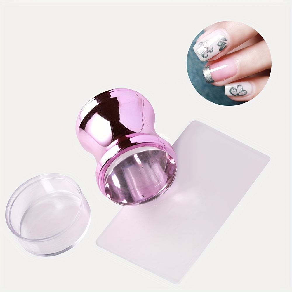 2.8 Cm Head Transparent Jelly Silicone Nail Stamp Spatula With Cap  Transparent Stamp Polishing Transfer Stencil Tool Nail Art.