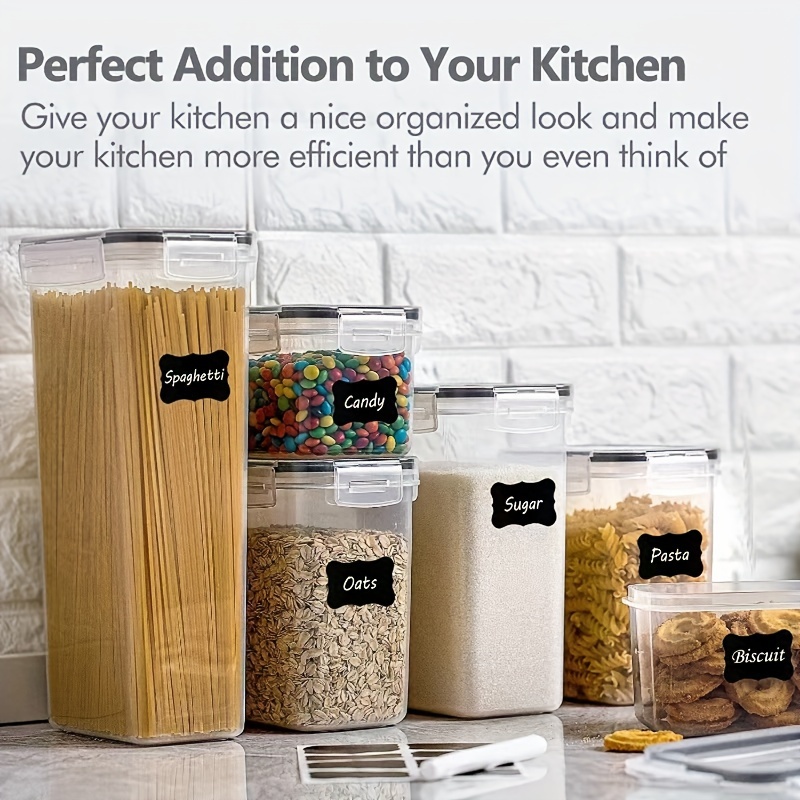 Airtight Food Storage Containers,plastic Kitchen And Pantry Containers For  Cereal,dry Food,flour And Sugar,bpa Free,with Labels,dishwasher Safe - Temu