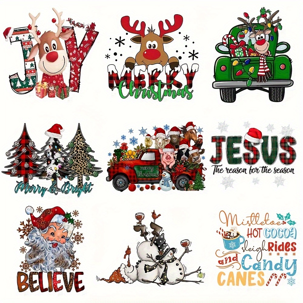 12Sheets Christmas Heat Transfers Vinyl,Christmas Iron On Transfers for  T-Shirts,Christmas HTV Vinyl Iron on Decals for Clothes Pillow Hoodie DIY