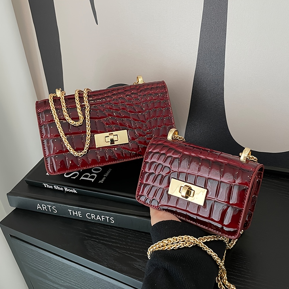 Trunk Chain Wallet - Luxury Shiny Crocodile Red