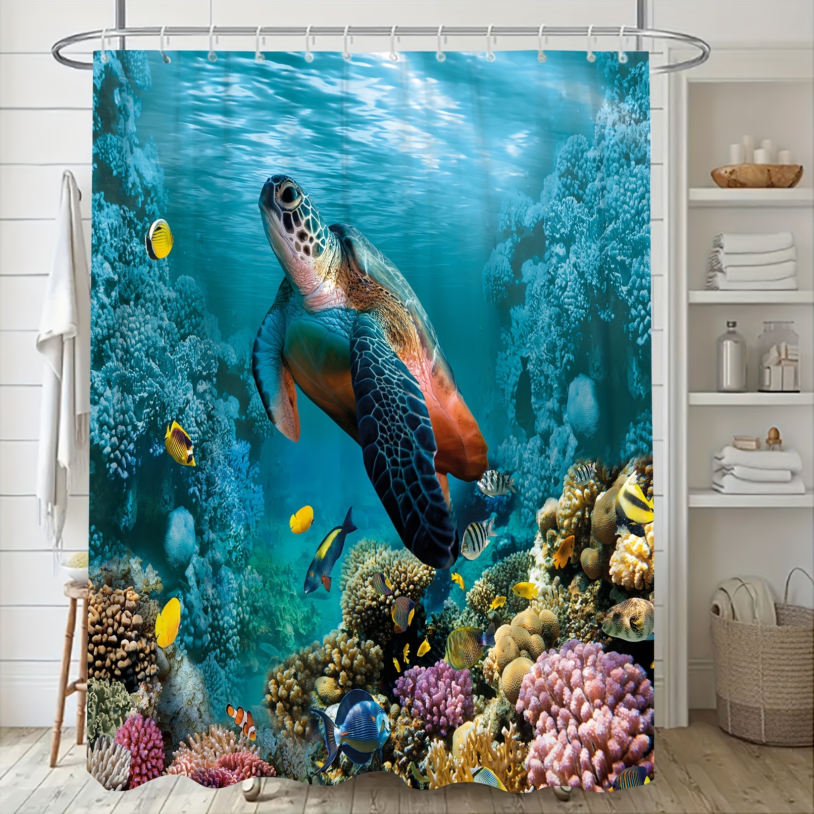 Turtle Shower Curtain Set Waterproof 12 Hooks Non slip - Temu