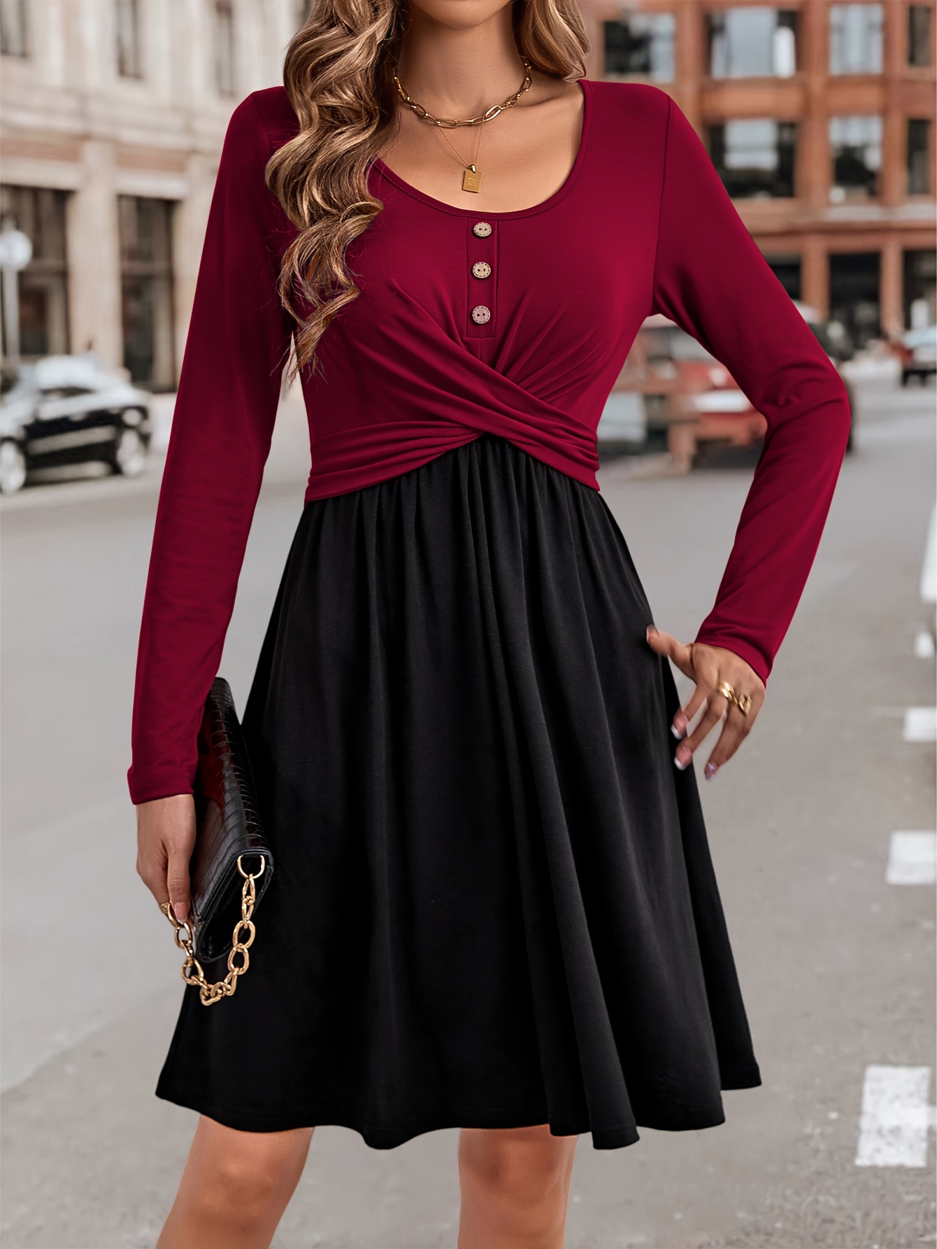 Black and red on sale long sleeve dress