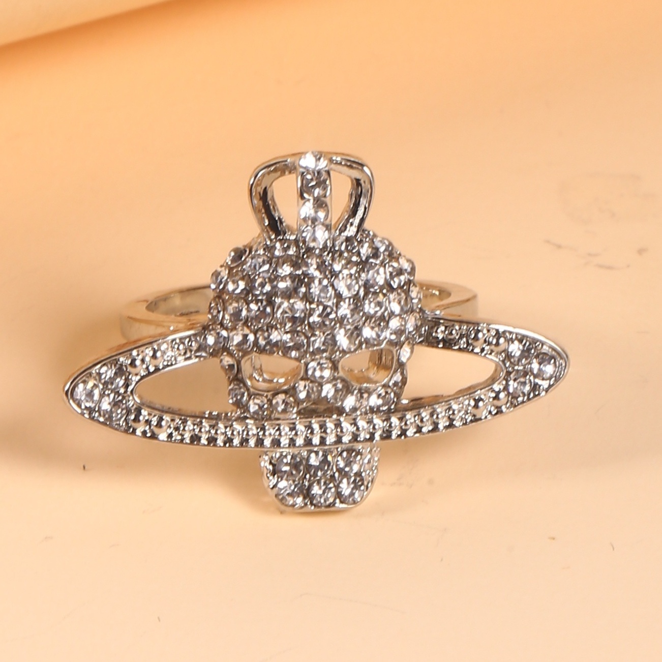 Men's Rhinestone Skull Cuff Ring
