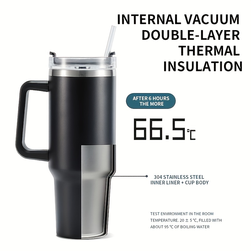1pc 40oz Insulated Tumbler With Handle, Stainless Steel Coffee Mug, 304  Straw, Car Cupholder-portable And Vacuum-sealed