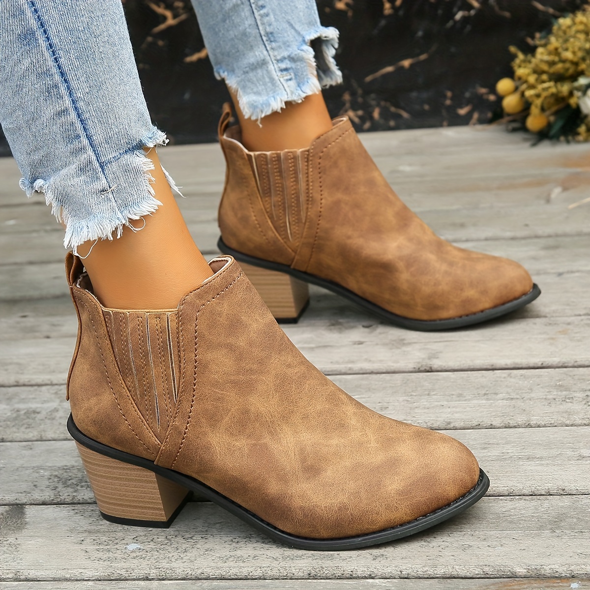 Women's Chunky Heeled Ankle Boots, Retro Elastic Slip On Short Boots, Women's Footwear