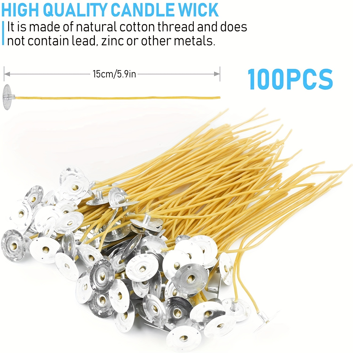 100pcs 6 Inch Beeswax Candle Wicks,100pcs Hemp Candle Wick,Candle Wick Slow  Burning,Pre-Waxed Wick For Candle Making(2mm Diameter)