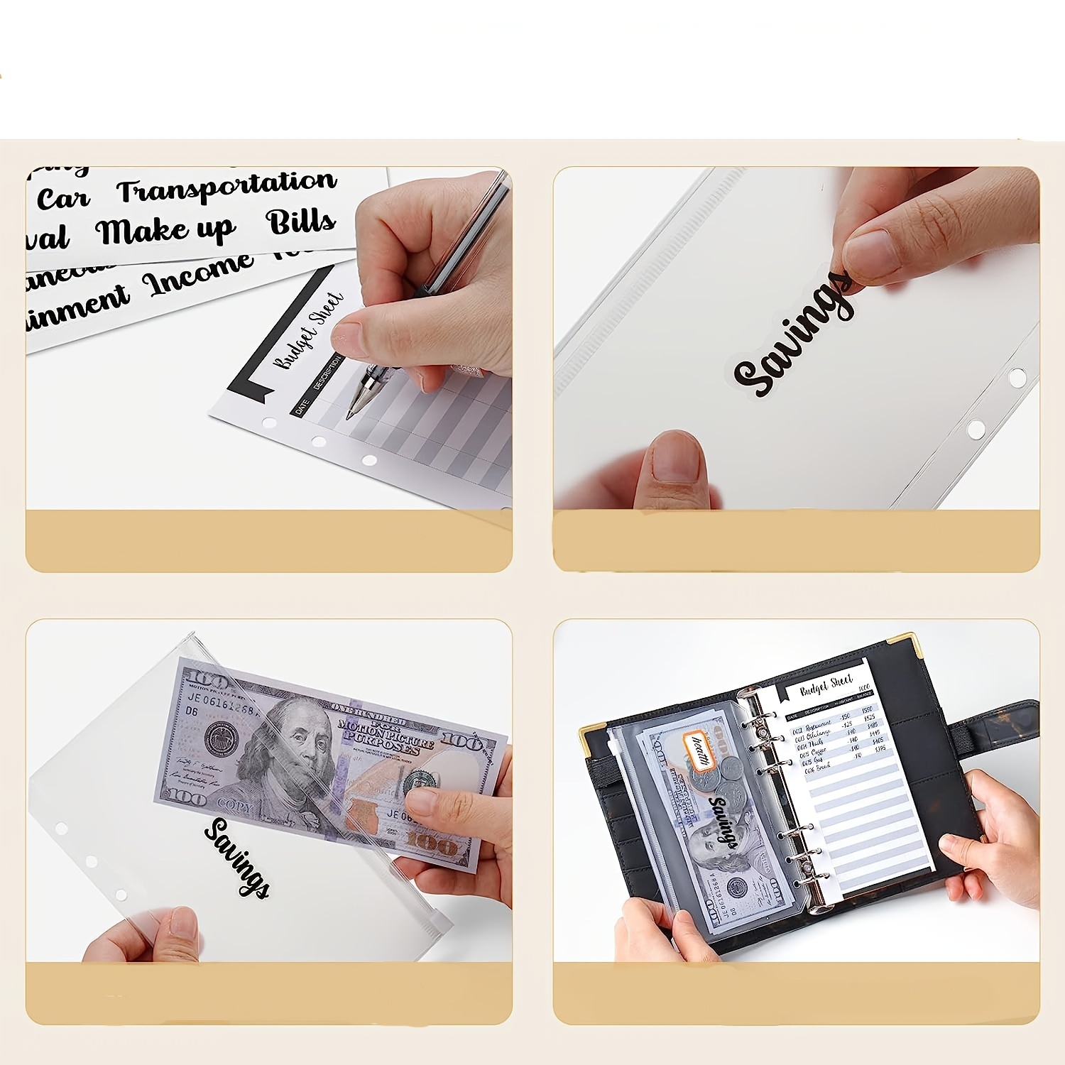 Budget Folder with Cash Envelope - Black Cash Storage Box, A6 Budget Folder with Cash Envelope, Money-Saving Folder with Rose Golden Stickers,Temu