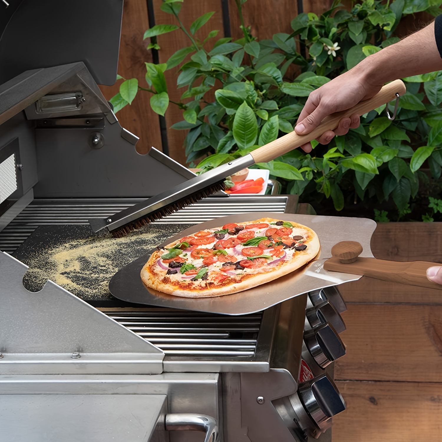  Puerta de horno de pizza de 20 pulgadas de ancho x 11 pulgadas  de alto, puerta de horno con mango de madera para horno de pizza interior y  exterior : Electrodomésticos