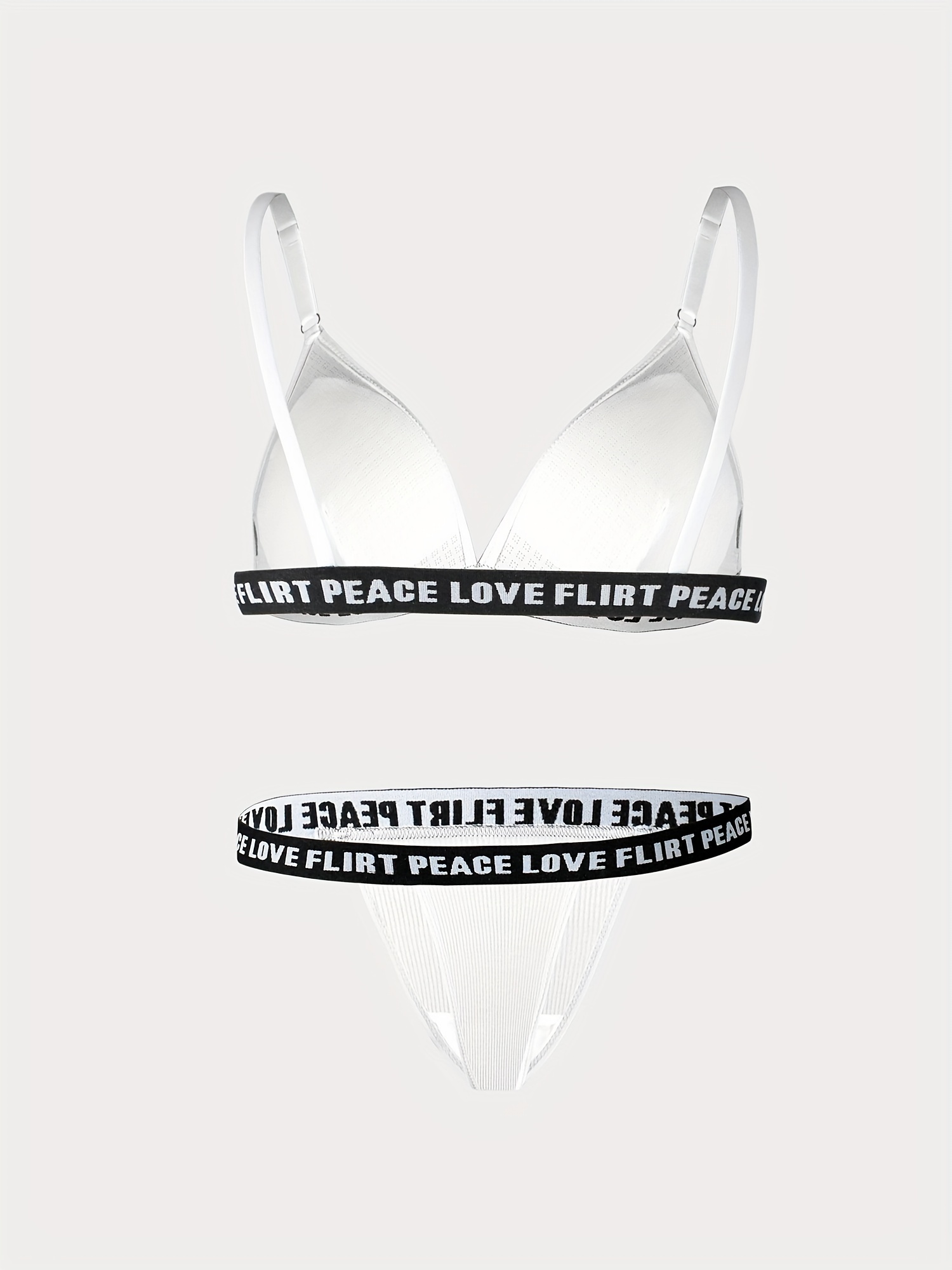 Letter Printed Love Flirt Peace Bra Panty Set, Lingerie, Bra and