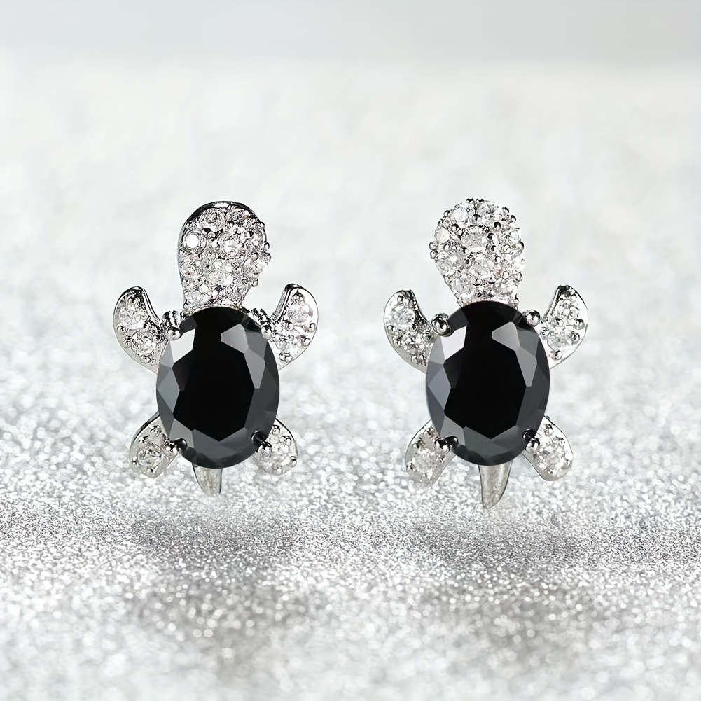 Lovely Turtle Stud Earrings with Zircon Decor