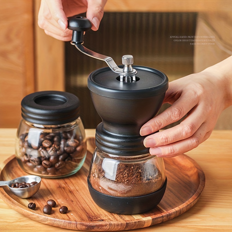 4PCS Manual Coffee Grinder Vintage Coffee Grinder With Glass Jar Coffee  Spoon And Cleaning Brush Stainless Steel Manual Conical Burr Coffee Bean  Grind