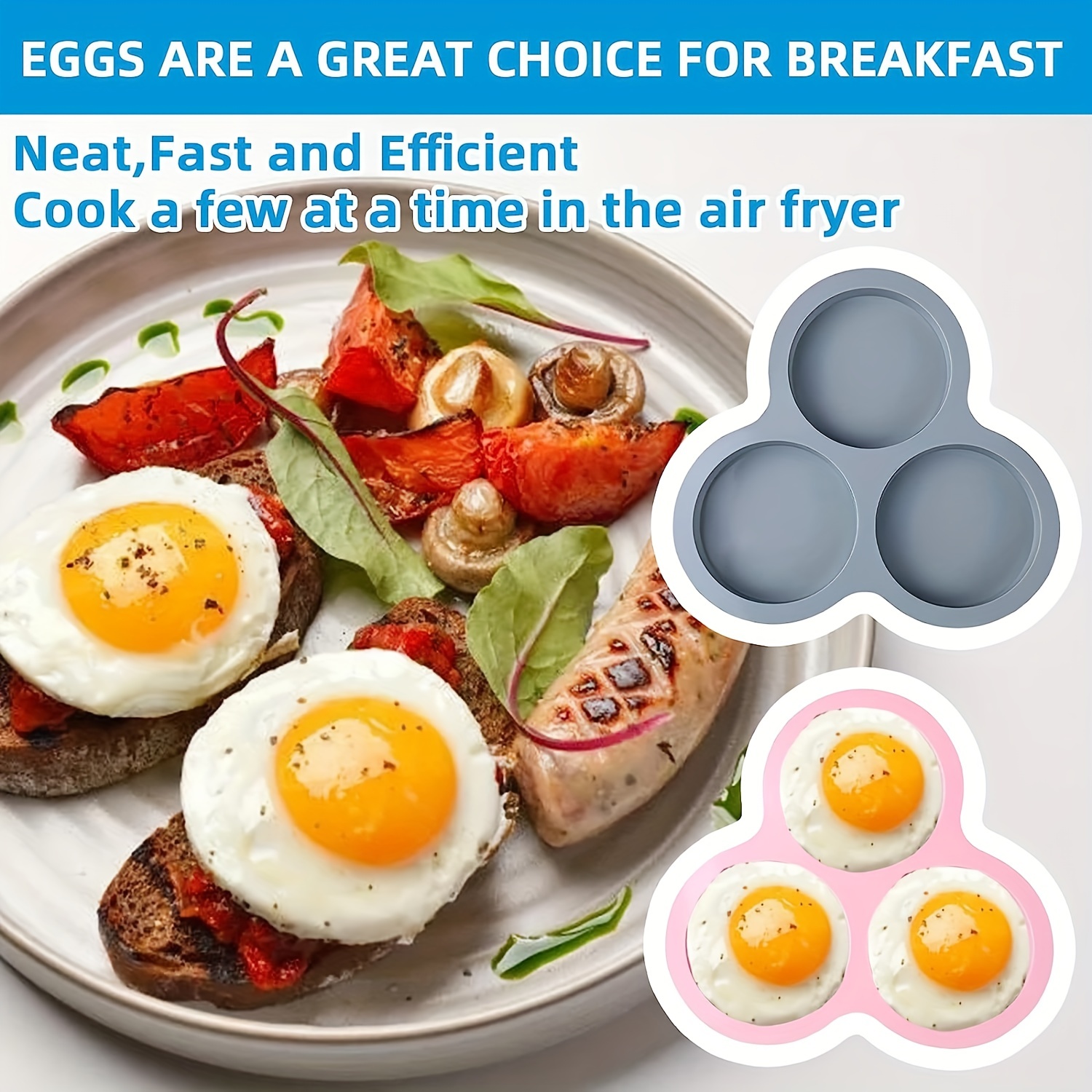 2 PCS Silicone Air Fryer Egg Pan Reusable Air Fryer Egg Mold 3 Cavity  Non-Stick