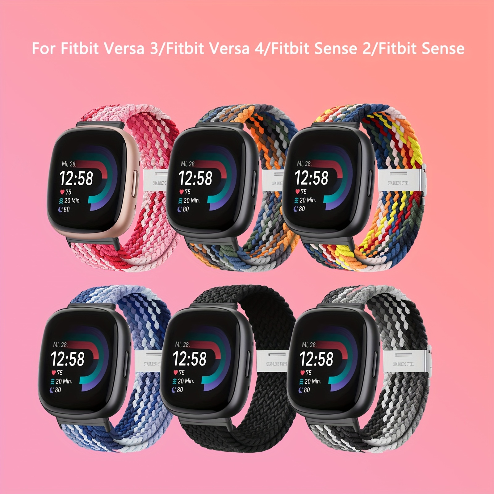Paquete de 4 correas para Fitbit Versa 2/Fitbit Versa/Versa Lite/Versa SE  para mujeres y hombres, pulsera de repuesto de silicona suave para Fitbit