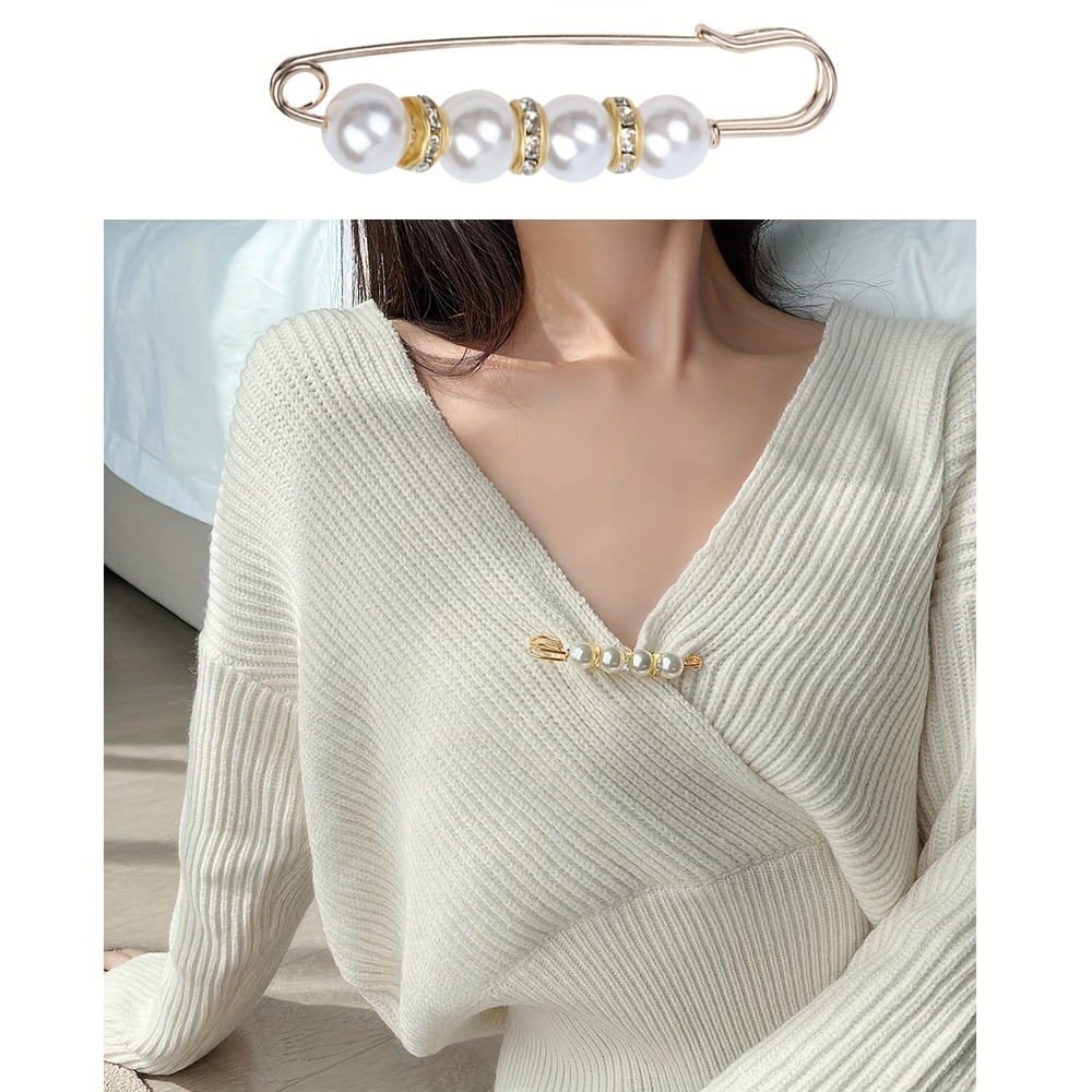 Sweater Shawl Clip Double Faux Pearl Brooches Shirt Pin - Temu
