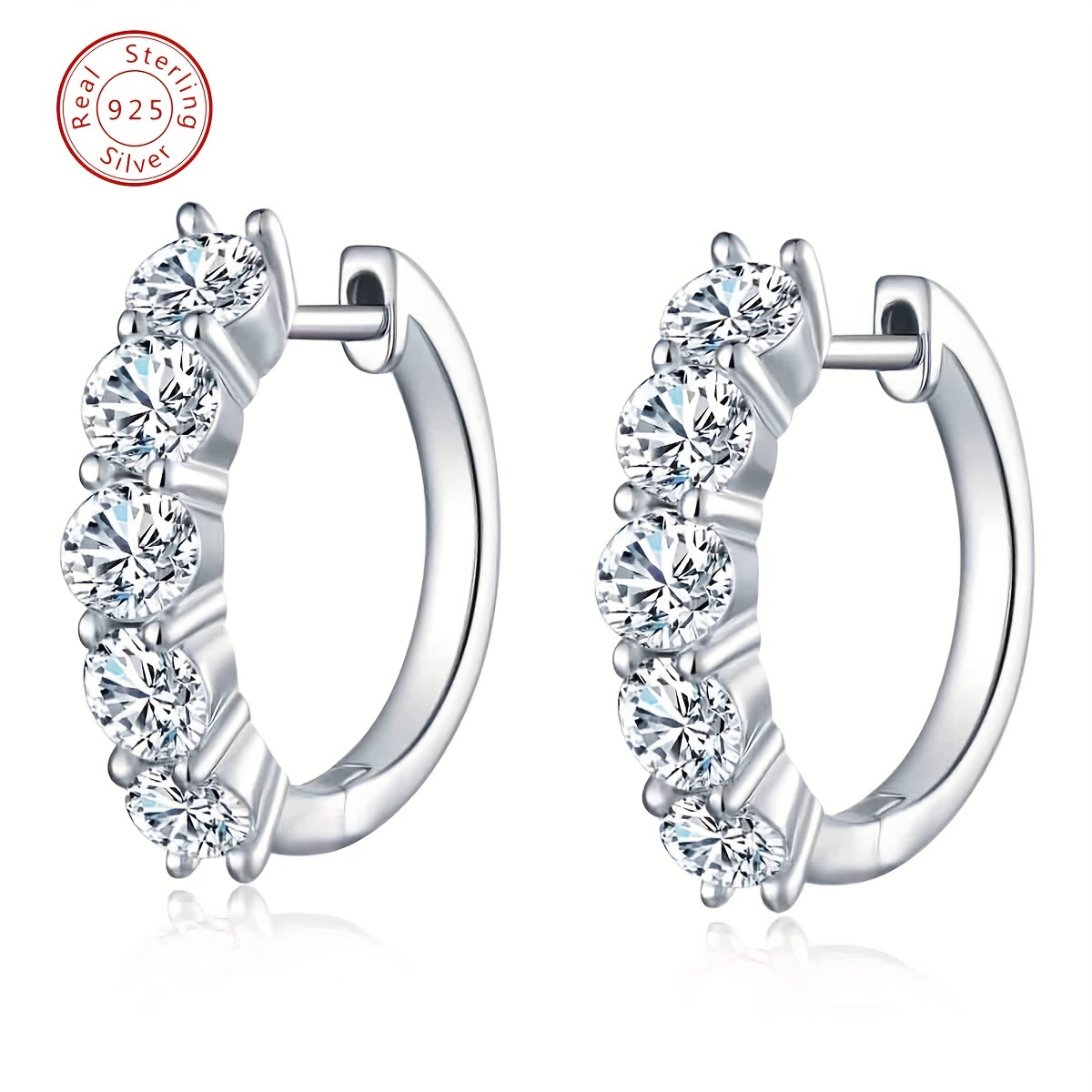 Orecchini A Perno In Argento Sterling Con Zirconi Trasparenti - Taglio Rotondo Brillante, Chiusura A Farfalla, Rodio Extra Forte, Made In Italy