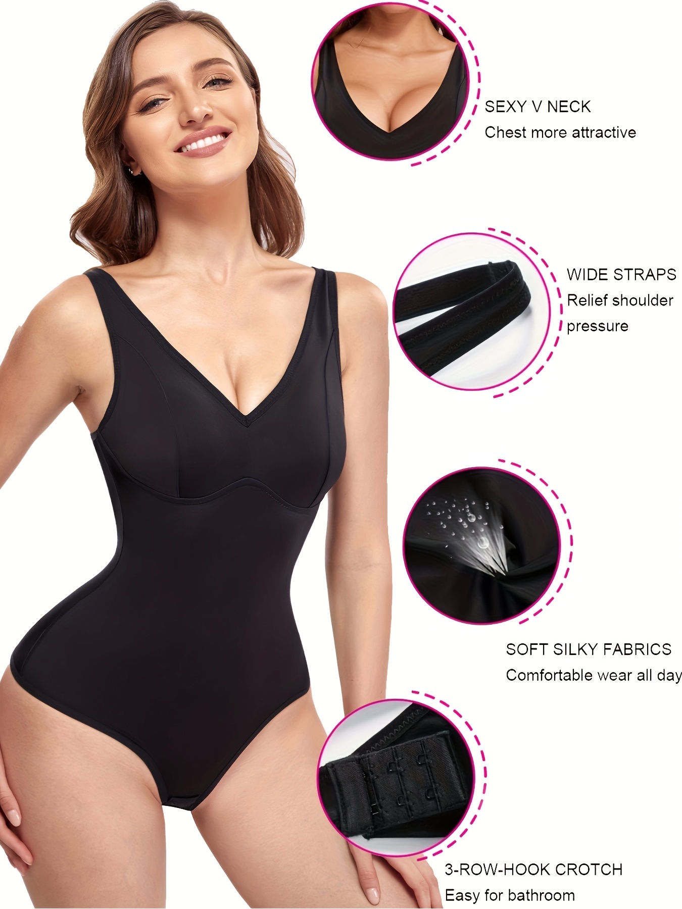 Solid V Neck Slip Shaping Bodysuit Tummy Control Slimming - Temu