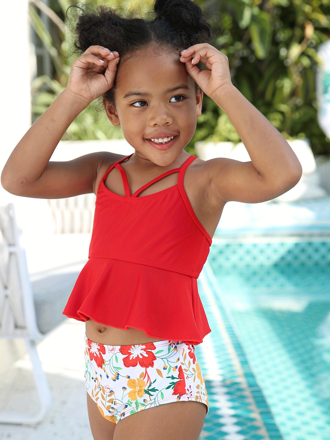 Kids Swimsuits  Girls Peplum Top And Shorts Bottom Two Piece