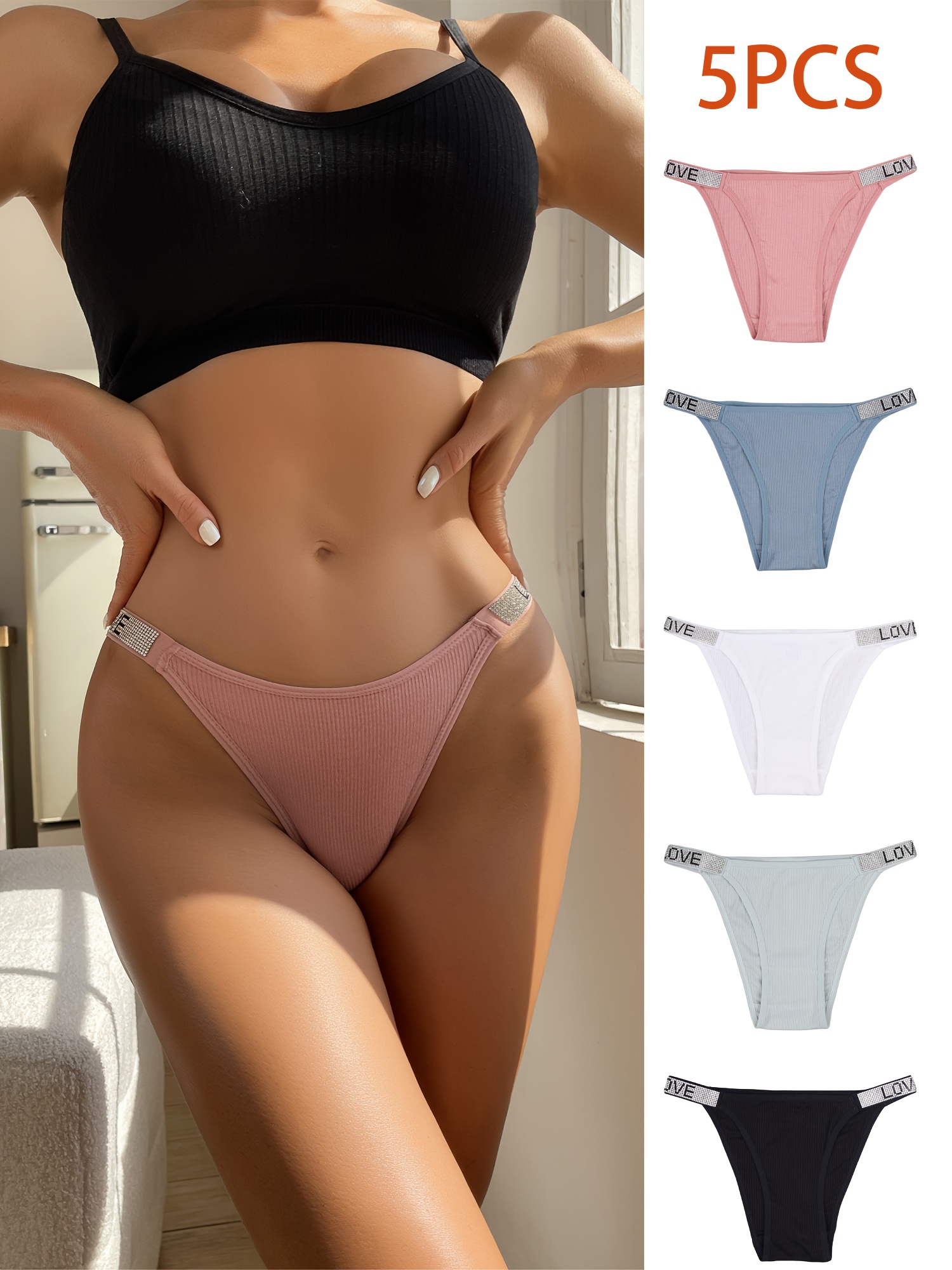 9 Pcs Women's Letter Design Belt Contrast Color Thong Panties,  Skin-Friendly * Low Waist Panties, Women's Lingerie & Underwear