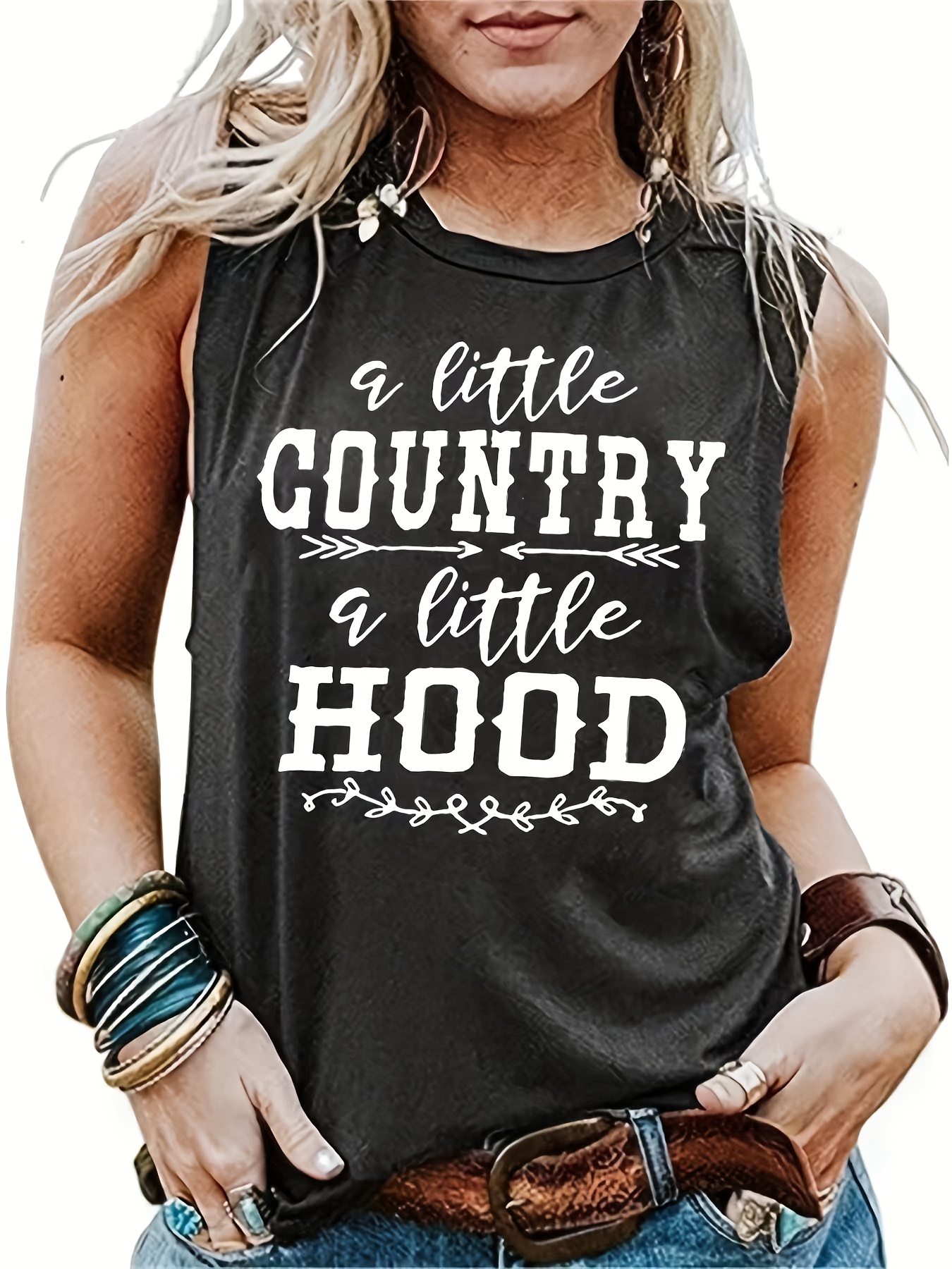 Letter Print Country Music Festival Crew Neck Tank Top - Temu