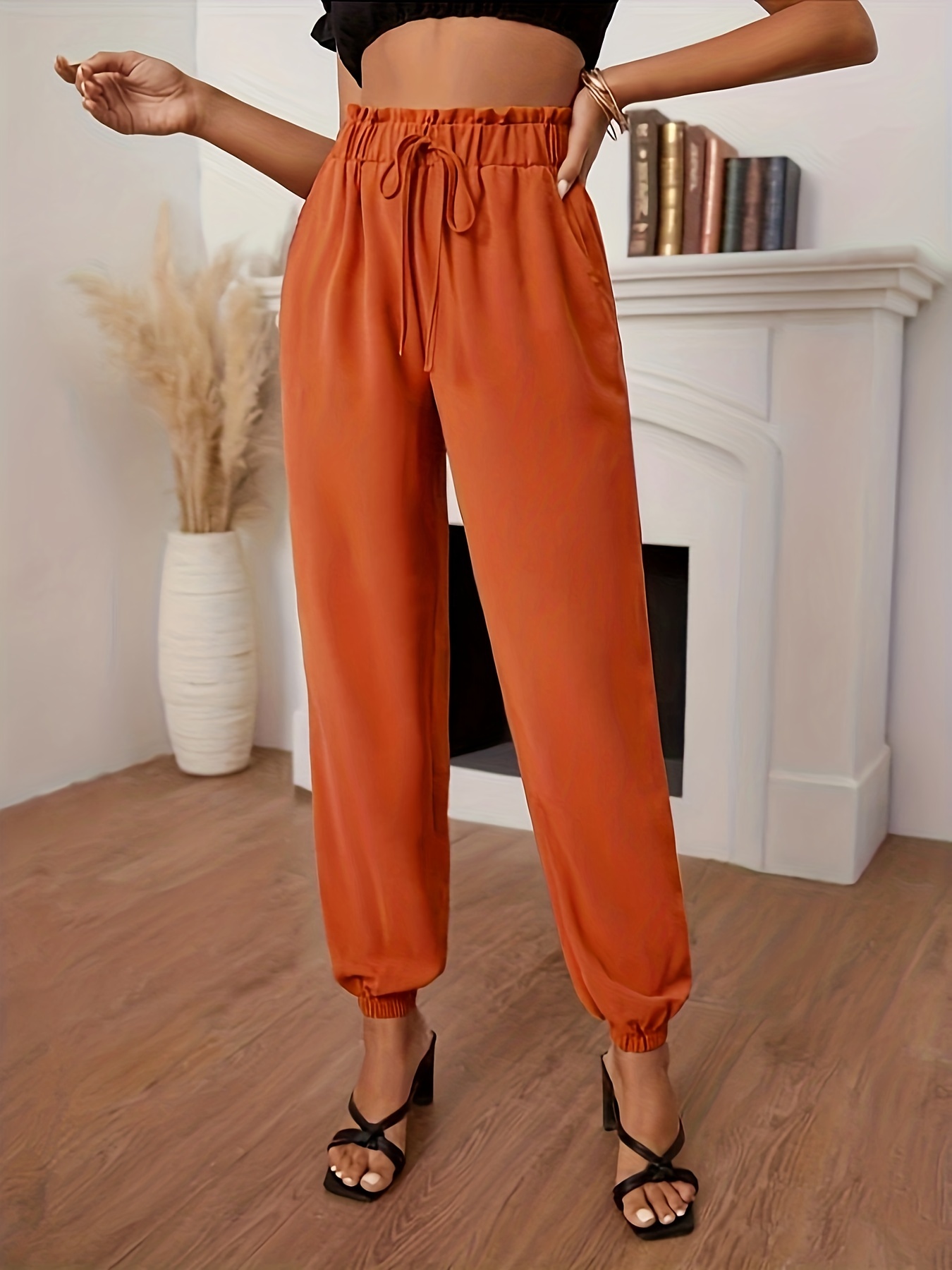 Pantalón Jogger De Vestir Naranja-ladrillo Para Mujer