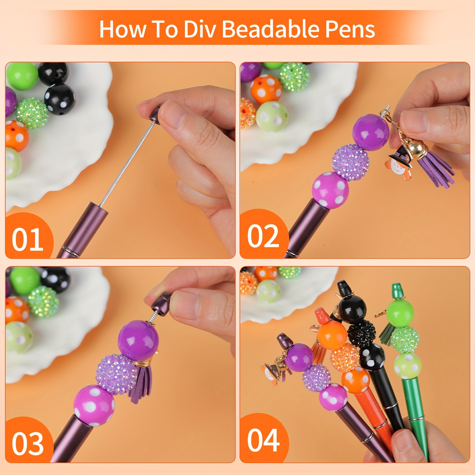 2/3/4/12PCS Diy Cute Handcraft Decorative Add Bead Halloween Beadable Pens  For Gifts School Office Supplies Plastic Ballpoint Pens