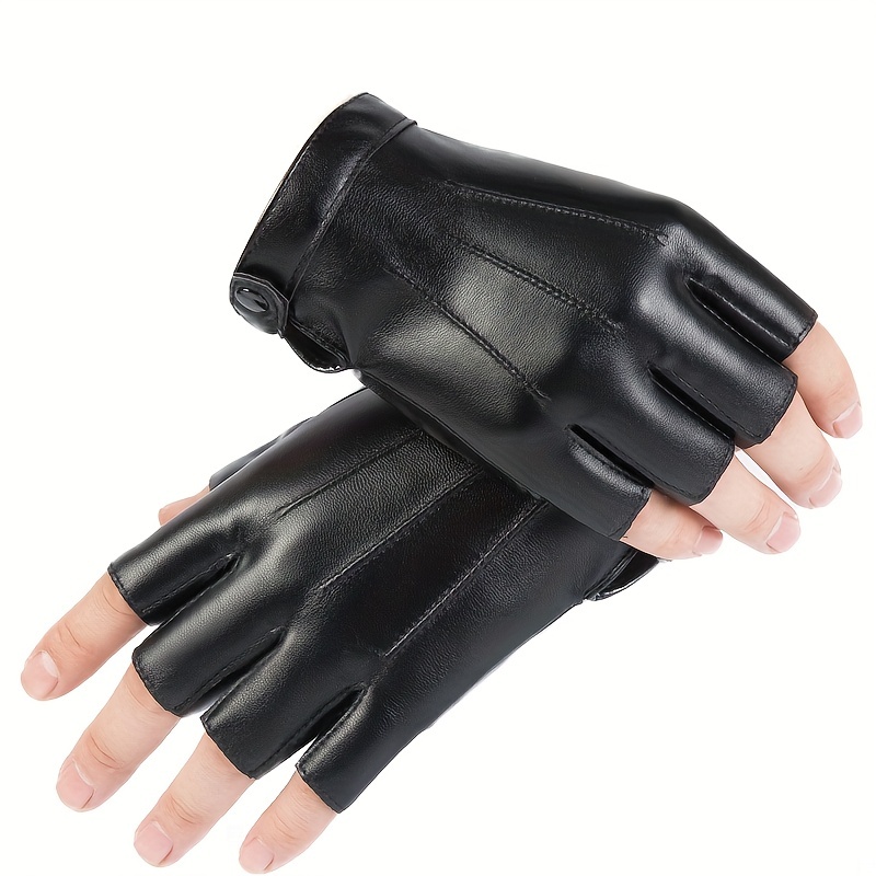 

Stay Safe & Stylish: Fingerless Pu Leather Gloves With Anti-slip Layer For Men & Women