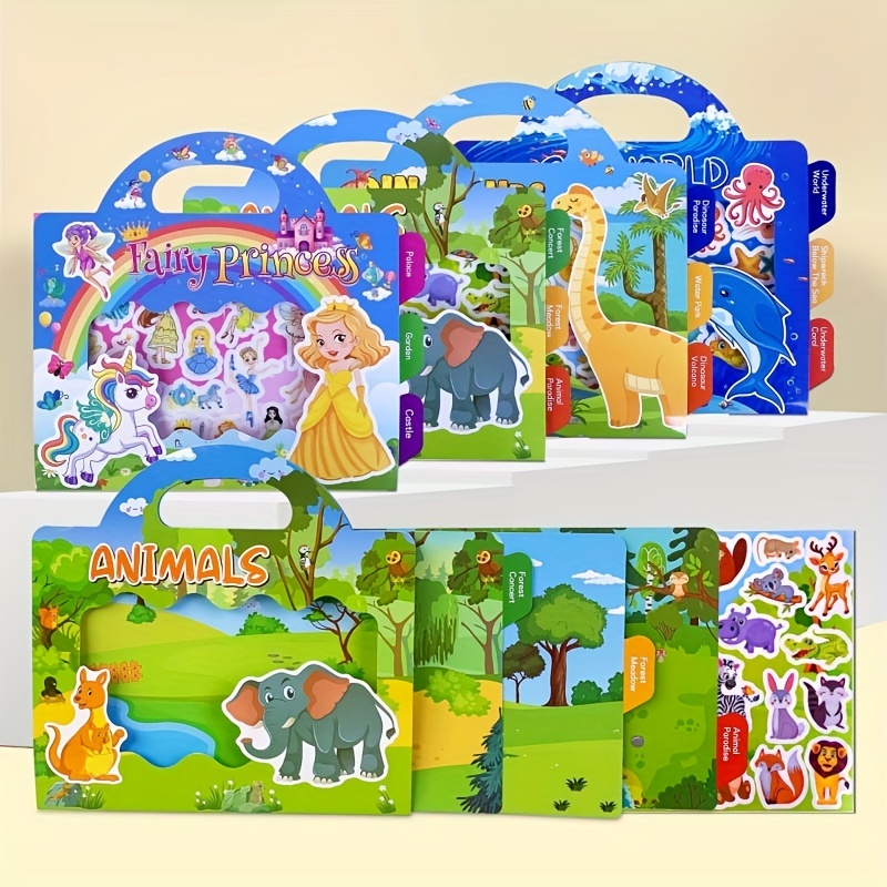 Niños Libro de pegatinas reutilizables Múltiples escenarios Dibujos  animados DIY Puzzle Cognición educativa Juguetes de aprendizaje para niños  de 2 a 6 años Regalo