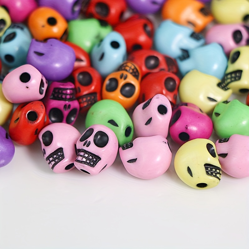 20/30/50pcs Halloween Mixed Colorful Luminous Skull Beads Acrylic Vertical  Hole Black Base Loose Beads For DIY Jewelry Making Bracelet Necklace Earrin