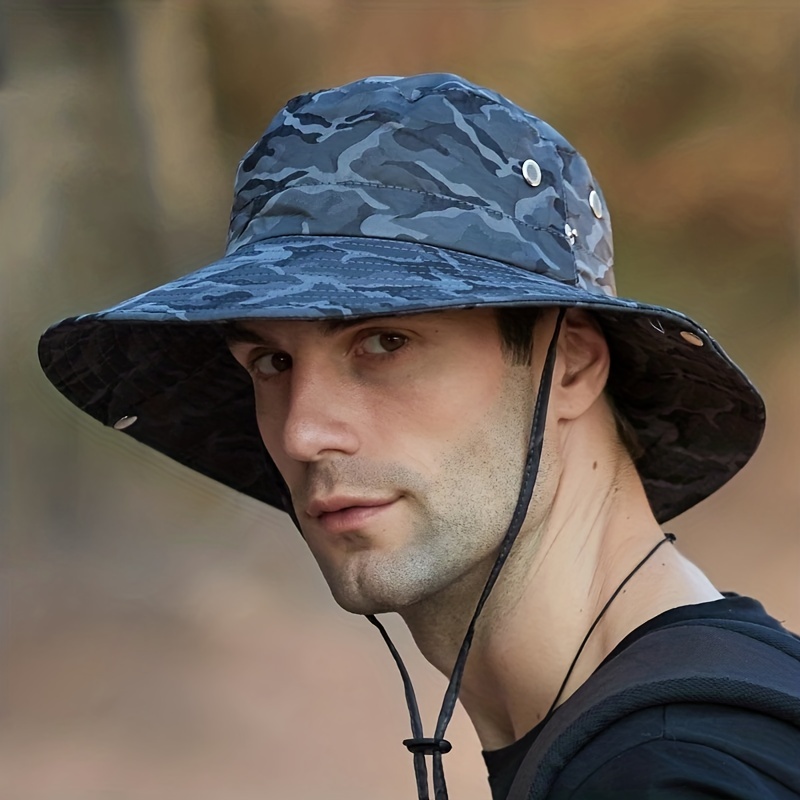 Dark Blue Fashionable Beach Hat, Men's Camping Outdoor Floppy Hat for Men Fishing Hat,Mens Bucket Hat,Temu