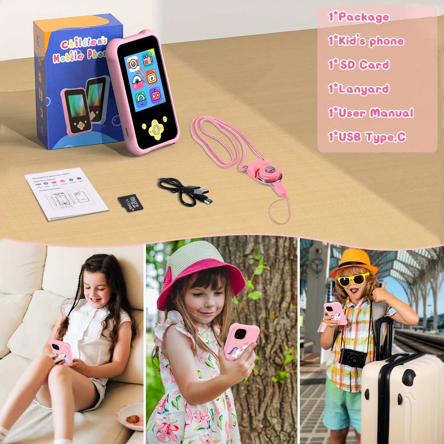 Teléfono inteligente para niños para niñas, regalos de cumpleaños de  Navidad para niñas de 3 a 6 años, reproductor de música MP3 con doble  cámara