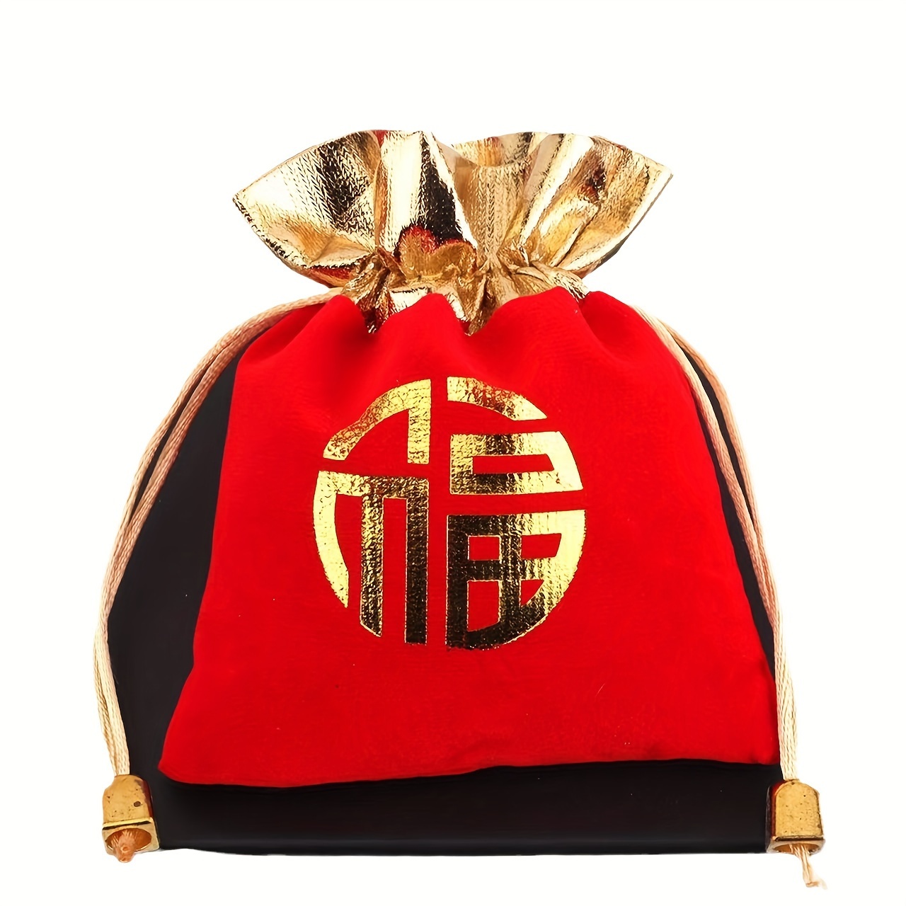 

20-pack Chinese New Year Drawstring Pouches With Golden Bead Accents, "fu" Character, Bags For Wedding, Housewarming, Jewelry, Candy, And Favor Gifts