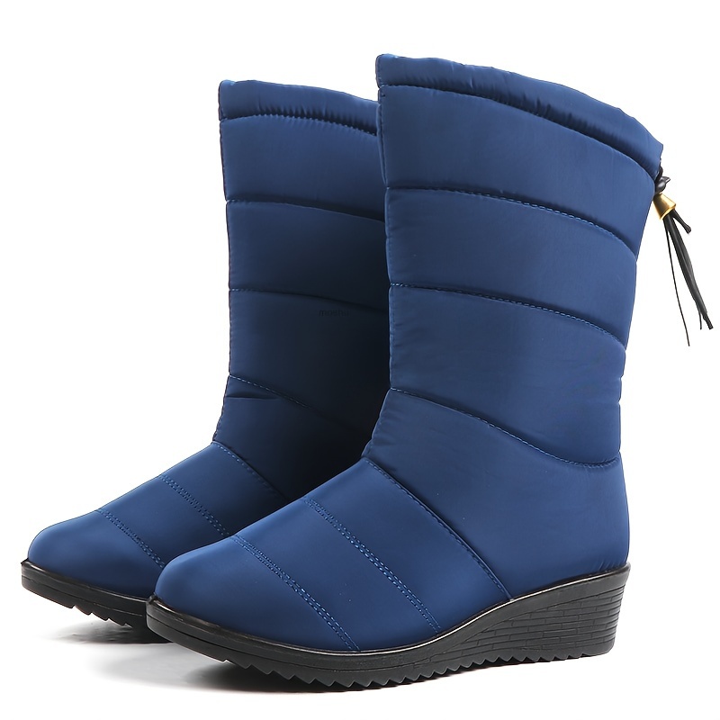 Fur Lined Snow Boots Waterproof Platform Mid Calf Chunky Heels