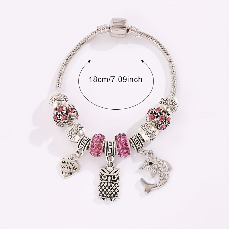 Delicate Beads Adjustable Crystal Bracelet With Dolphin Owl Charm Pendant  Silver Plated Jewelry Gifts - Jewelry & Accessories - Temu